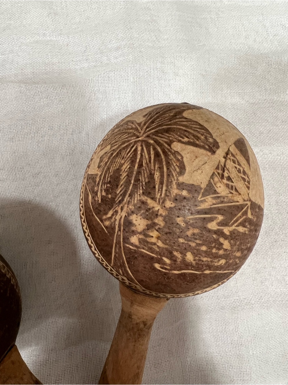 Hand crafted maracas musical instruments carved Cuba and Palm Trees. - Picture 3 of 6